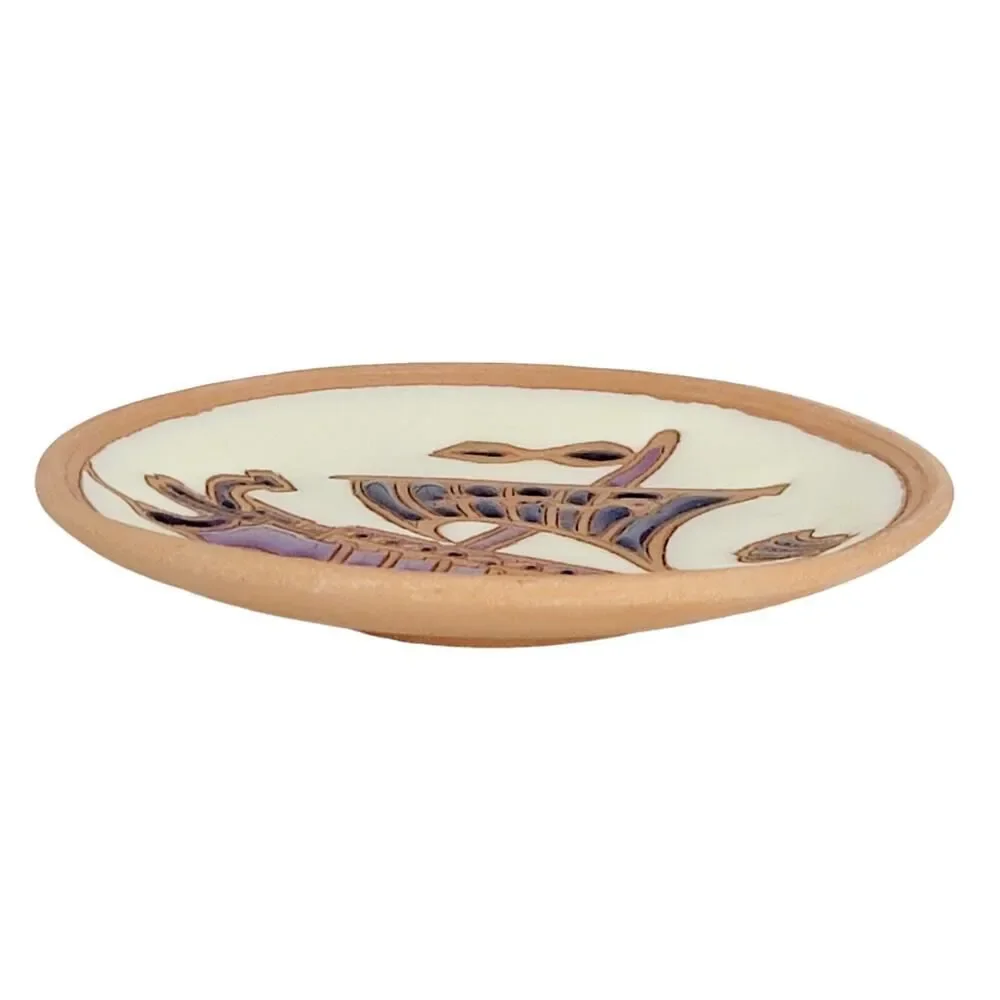 Vintage Set of‎ 3 Handmade Plates By Bonis Pottery In Rhodes Greece Viking Boats
